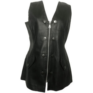 3-Piece Black Faux Leather High Rise Shorts, Vest, and Trench Coat